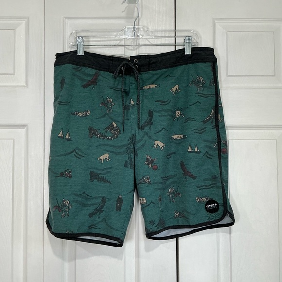 🍓 O’Neil Cruzers Green and Gray Board Shorts - Size 36 - Picture 1 of 8